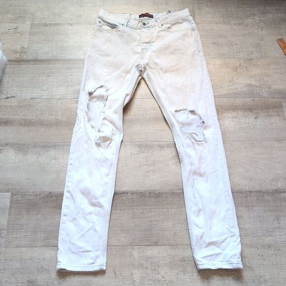 Zara Man Men's Pants White Jeans Distressed Size 32 - Picture 1 of 7
